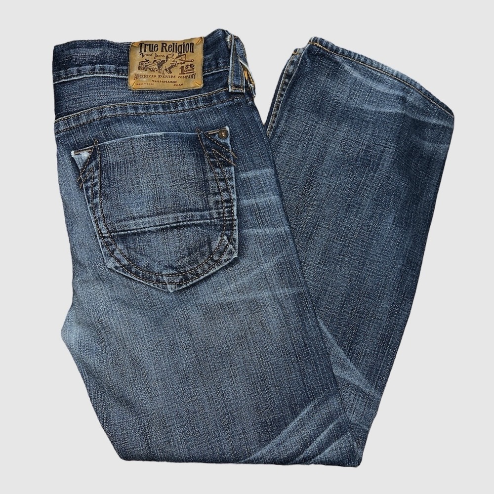 True Religion Bobby Jeans Mens 36 Dark Wash Straight Leg Button Fly Made in USA
